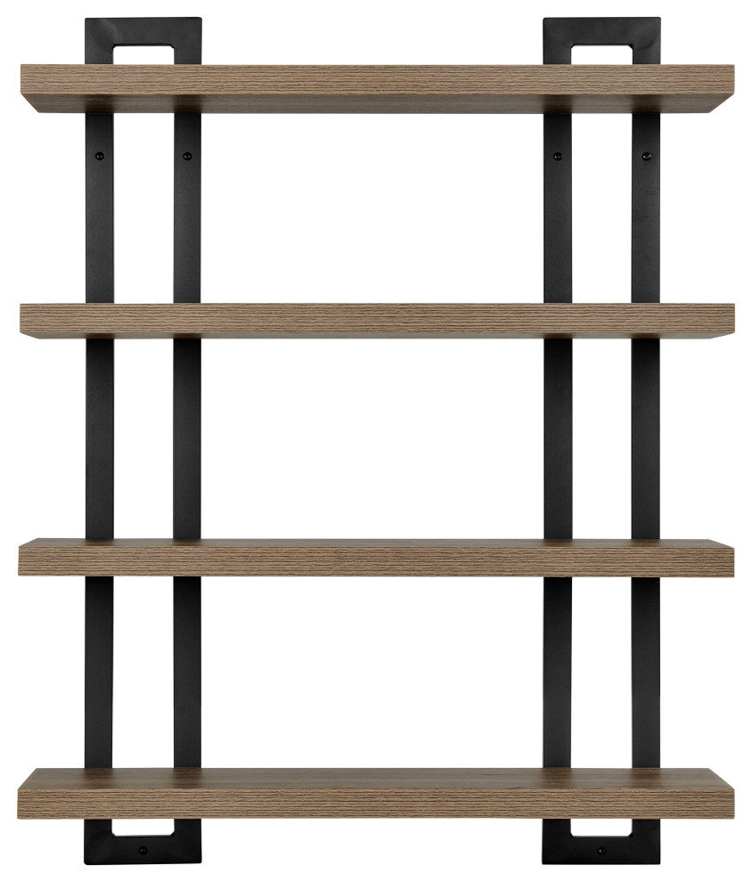 Danya B. 4-Tier Floating Bracket Wall Shelf Metal and MDF Finish, Walnut