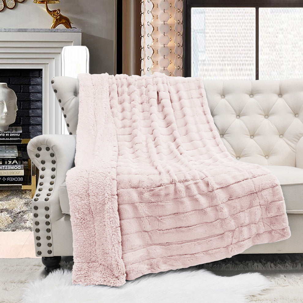 Super Mink Faux Fur Throw Blanket, Soft Pink, 60"x80"