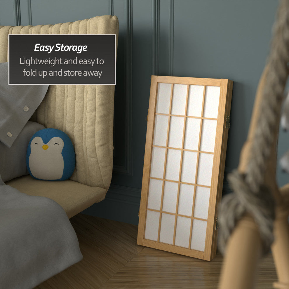 2' Tall Desktop Window Pane Shoji Screen, Natural, 3 Panels