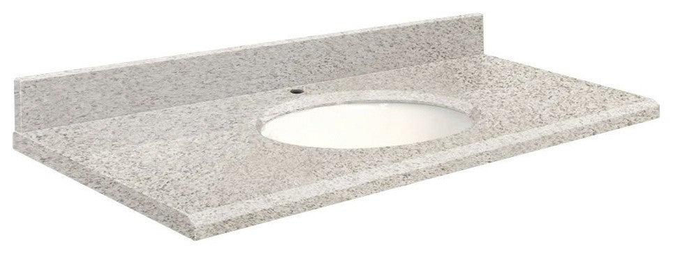 Quartz 31"x22" 1 Sink Vanity Top, Single Faucet Hole, Portage Pass, White Bowl