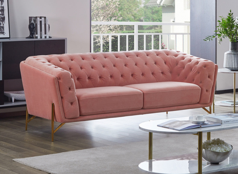 Divani Casa Aiken Modern Pink Velvet Sofa