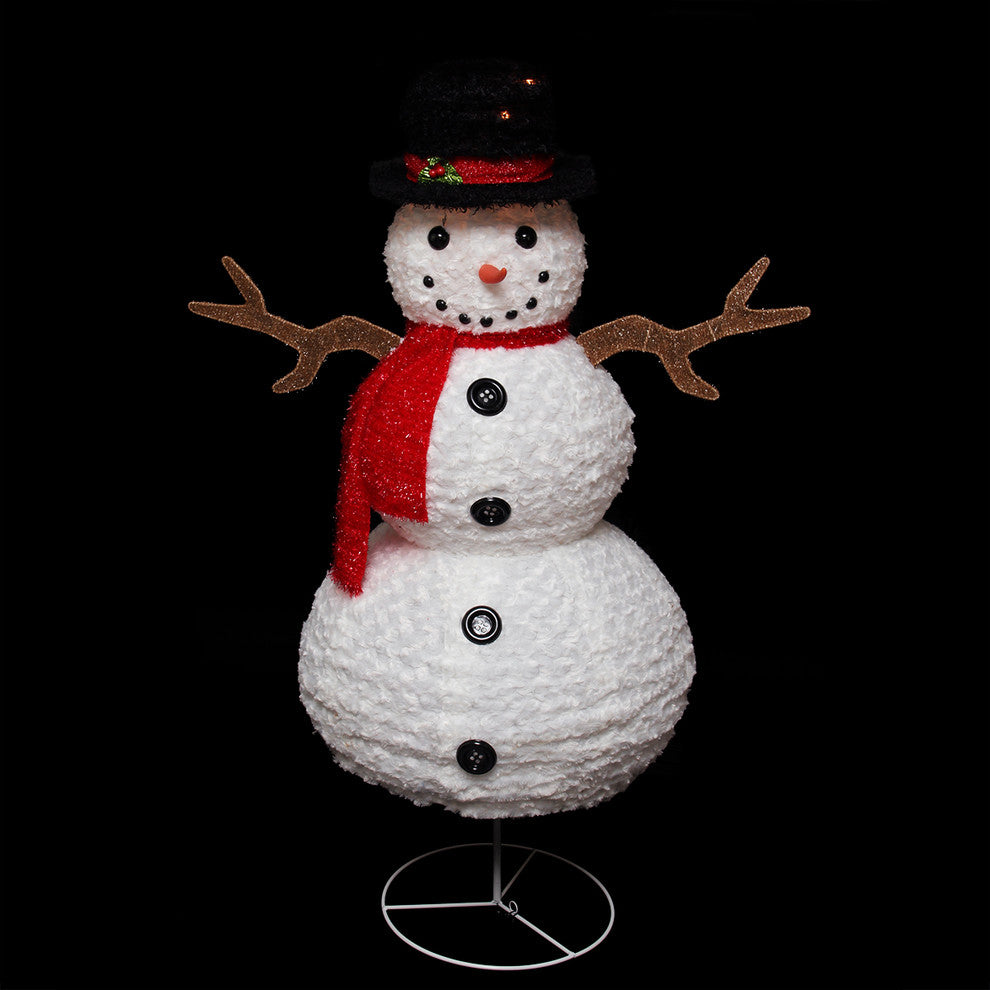 48" Pre-Lit Outdoor Chenille Swirl Snowman With Top Hat Christmas Decoration