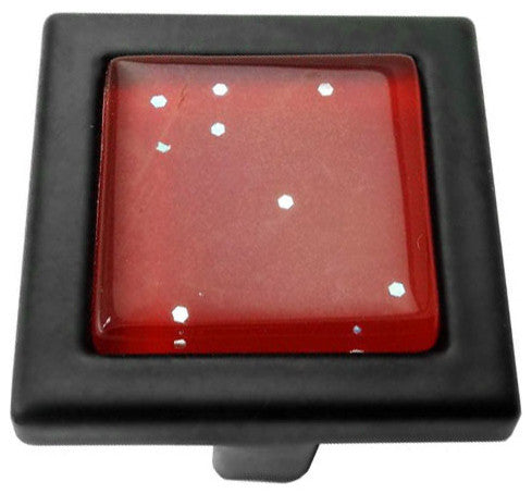 Red Iridescent Dots Crystal Glass Black Metal Square Manor Knob