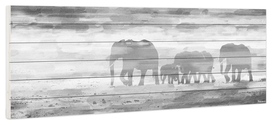 "Parade of Tusks" Painting Print on White Wood, 60"x20"