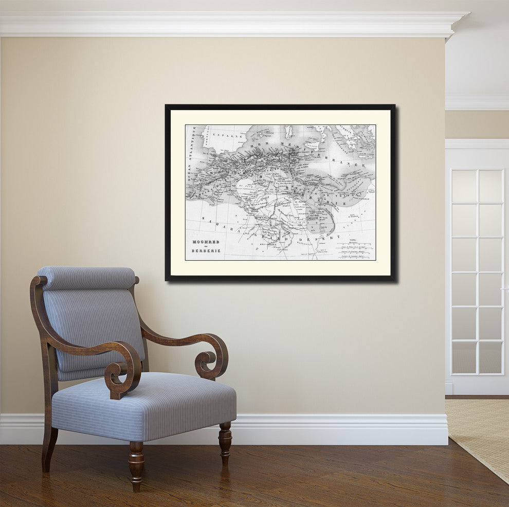 North Africa Barbary Coast Vintage B&W Map Canvas Print, 28"x37"