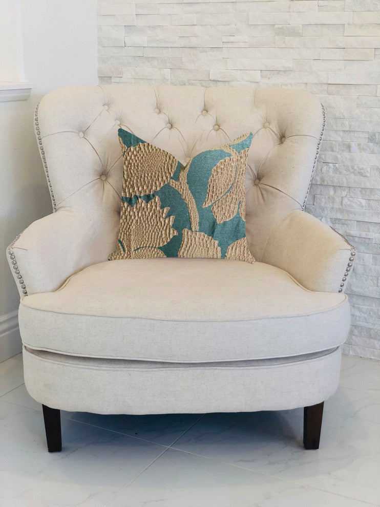 Golden Arabella Vine in Green and Gold Luxury Throw Pillow, 16"x16"