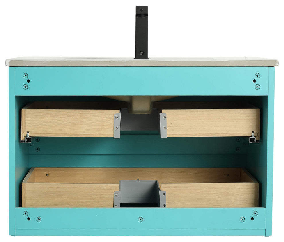 Citiscape Bath Vanity, Textured Drawer Fronts Sink Included, Tiffany Blue, 30"