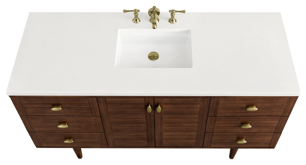 Amberly 30" Single Vanity, Mid-Century Walnut, 72", White Zeus, Three-Hole