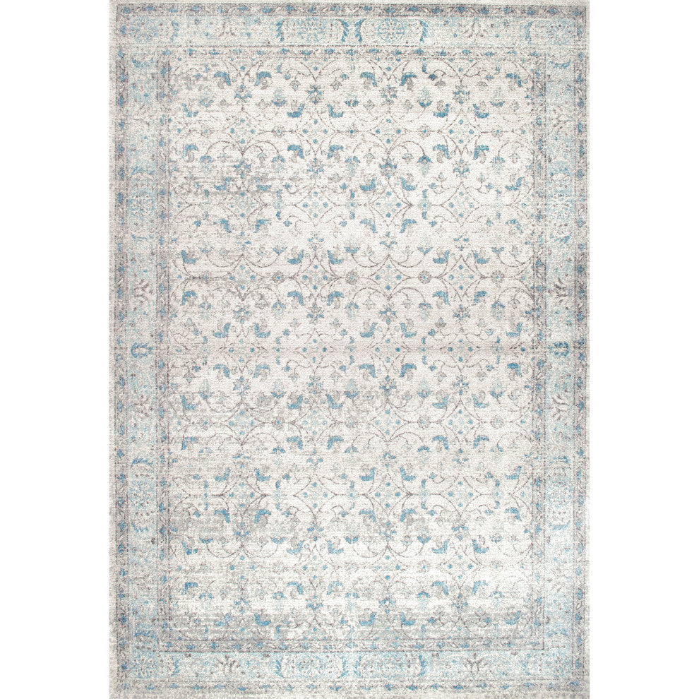 Nuloom Mist Floral Vintage Rug, Aqua 9'x12'