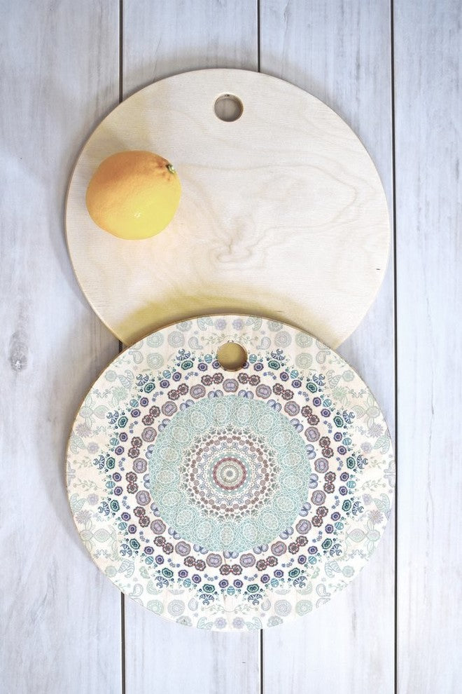 Monika Strigel Trip To Happiness Blue Cutting Board Round, 11.5"x11.5"