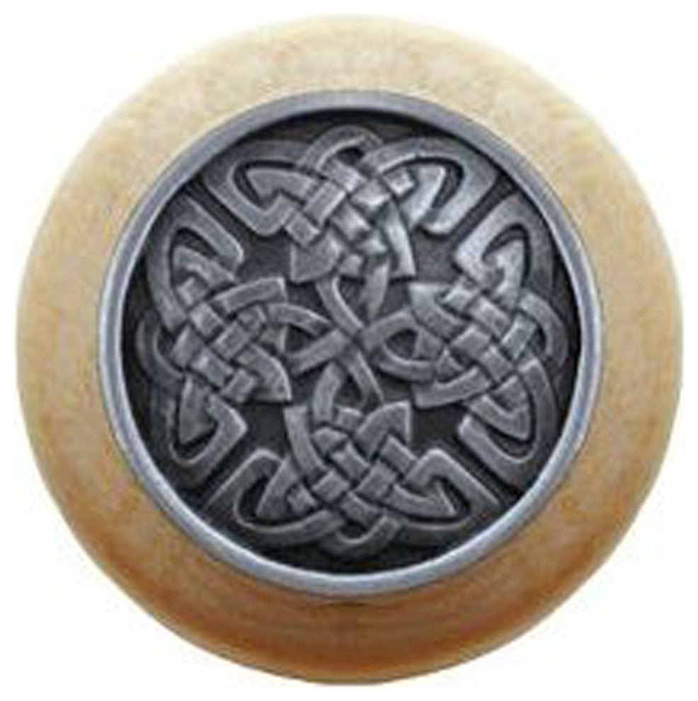 Celtic Isles Wood Knob, Antique Brass, Natural Wood Finish, Antique Pewter