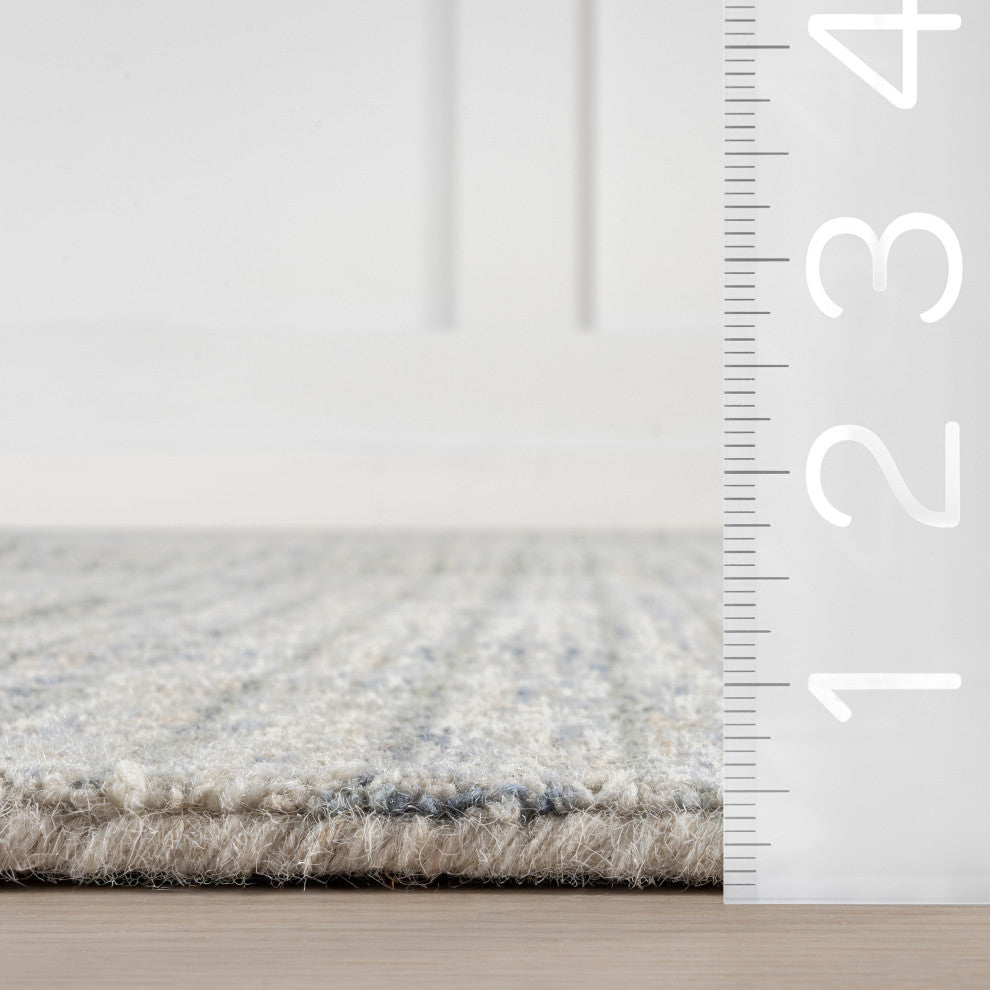 Melrose Checked Wool Area Rug, Light Blue & Grey 3' x 5'