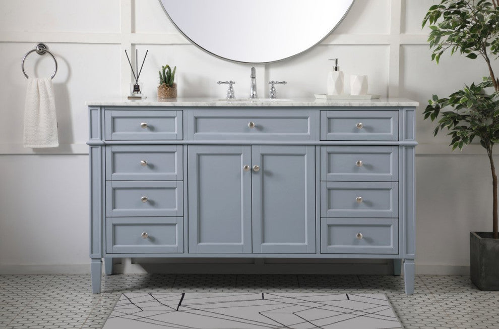 Home Living Vanity with Carrara White Marble Countertop, Gray, 60", Single Sink