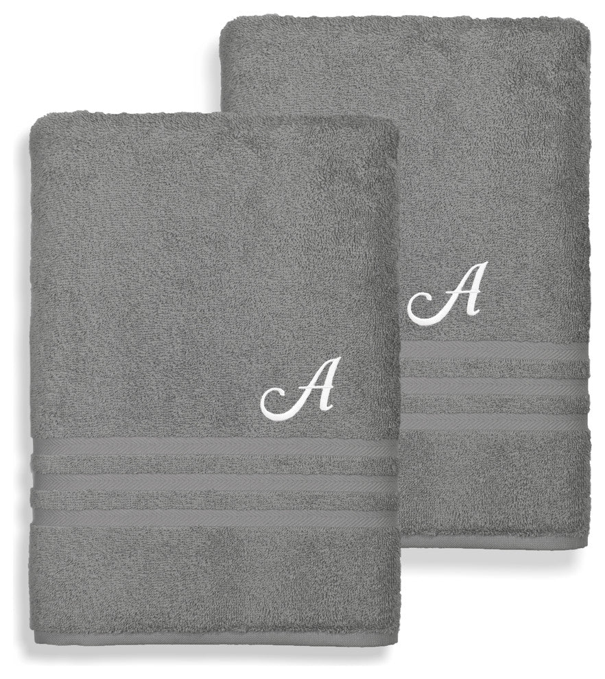 Denzi Bath Sheets With Monogrammed Letter, Set of 2, A