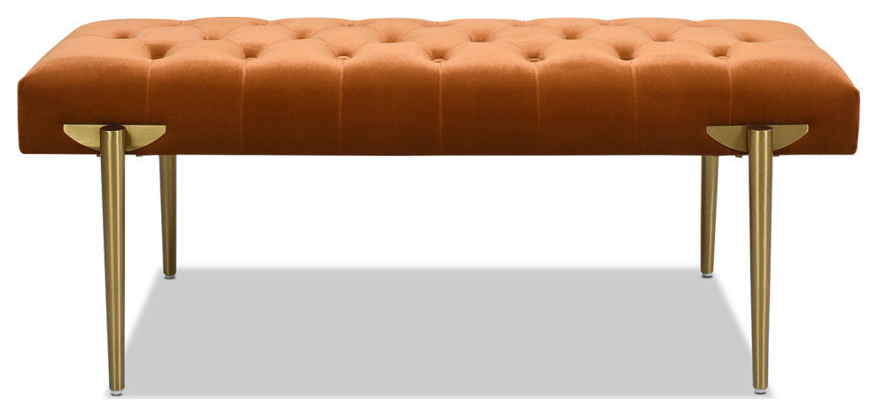 Aria 49" Upholstered Tufted Gold Accent Entryway Bench, Burnt Orange Performance Velvet