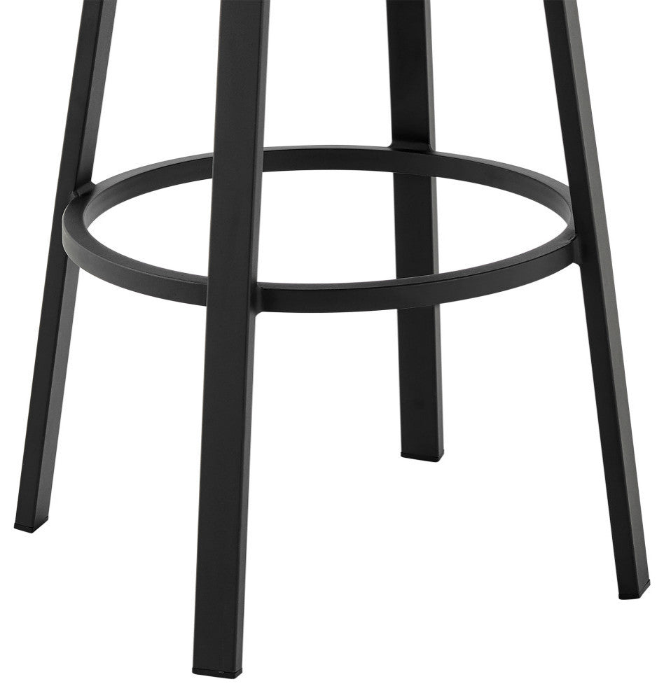 Don 30" Outdoor Patio Bar Stool, Black Aluminum With Gray Cushions, Black