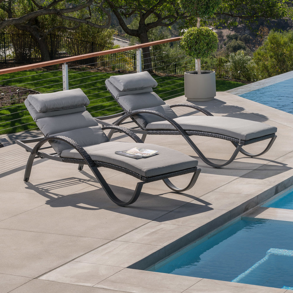 Deco 2 Piece Aluminum Outdoor Patio Chaise Lounges Chair, Gray