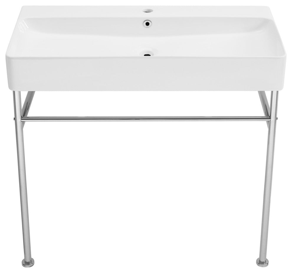 Carre 36" Ceramic Console Sink White Basin Chrome Legs