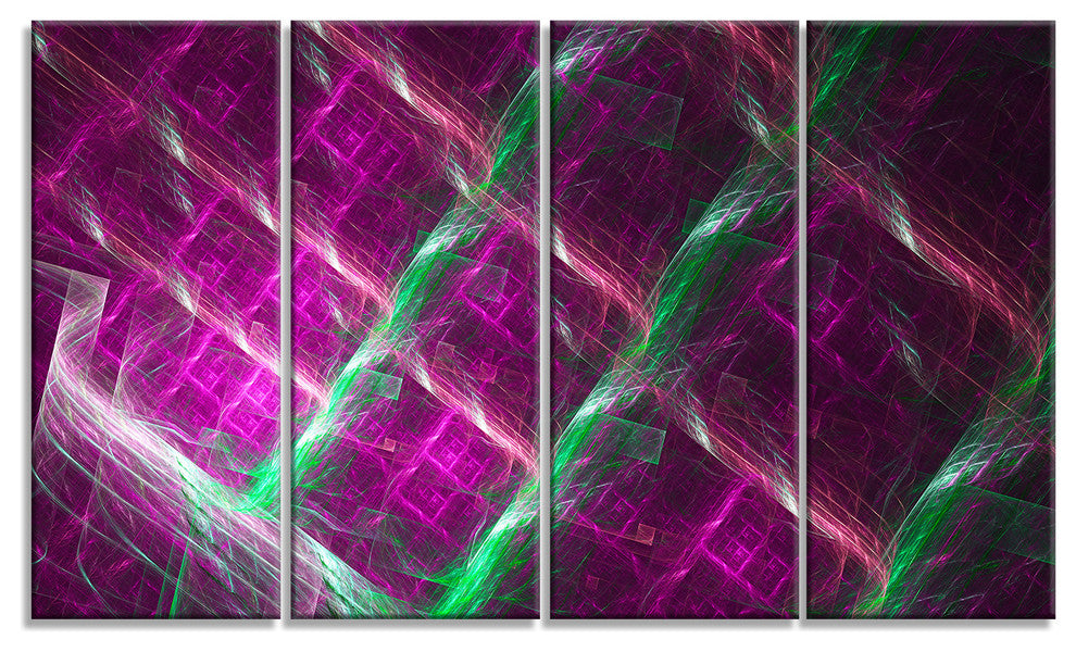 Purple Fractal Metal Grill, Abstract Wall Art Canvas, 48"x28", 4 Panels