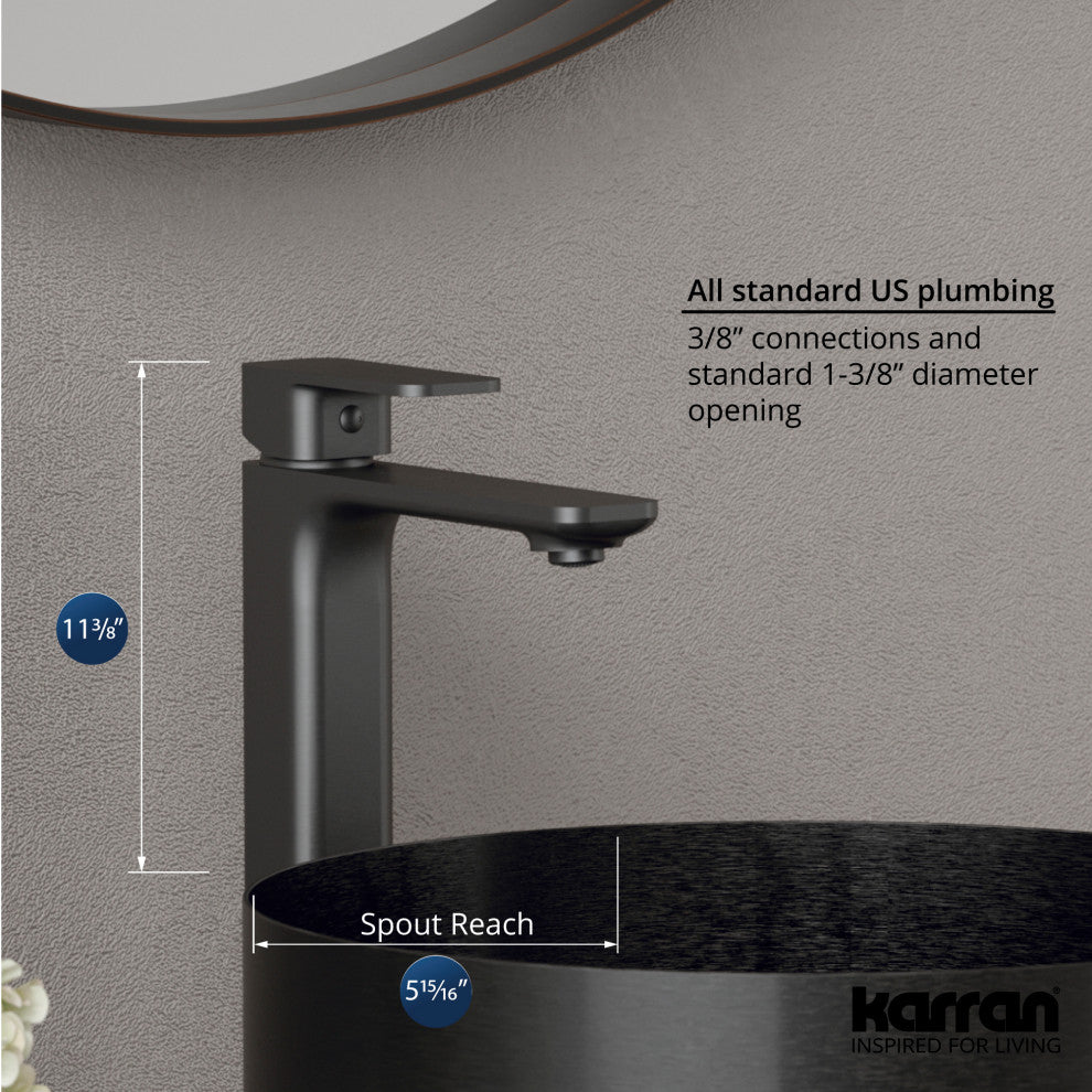 Karran 1-Handle 1-Hole Vessel Faucet With Pop-up Drain, Gunmetal Grey
