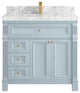 Paris 36" Center Sink Bathroom Vanity, Blue Heather 2" Carrara Marble