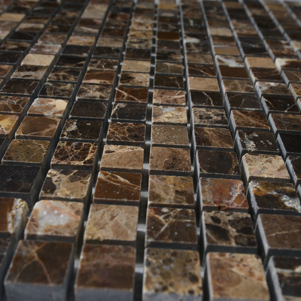 Emperador Dark Marble Mosaic Tile, Mini Square, Polished, Sample