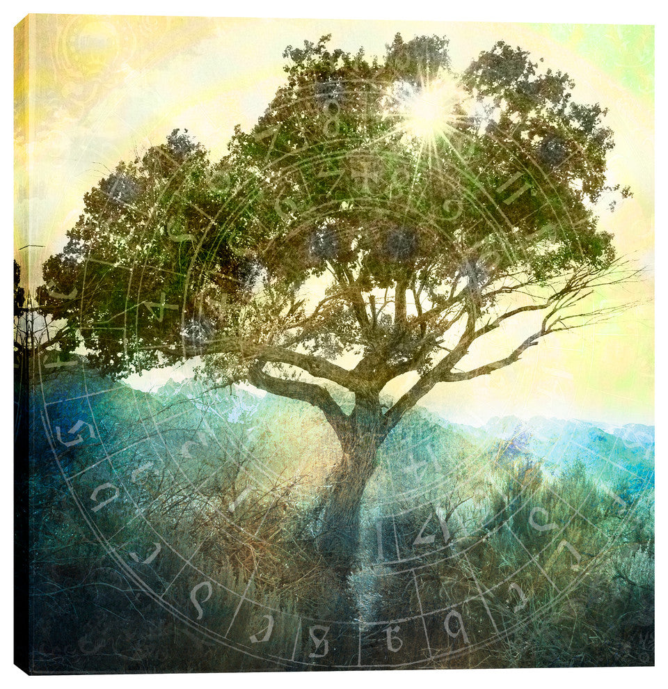 "Tree And Sun" Giclee Canvas Wall Art, 18"x18"