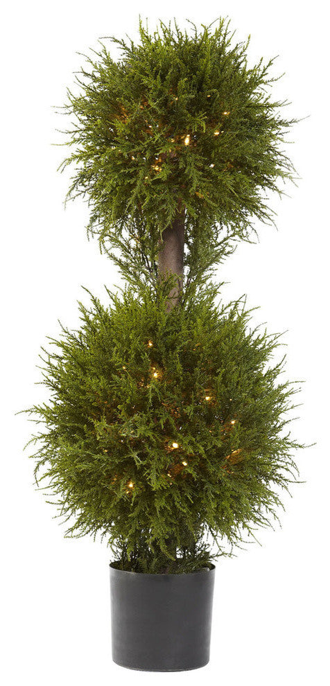 40" Cedar Double Ball Topiary With Lights