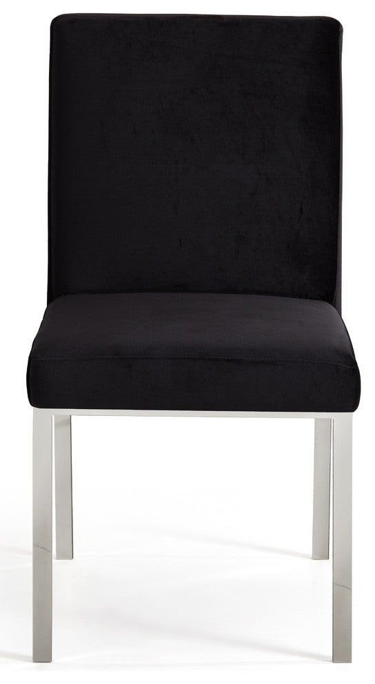 Opal Velvet Dining Chairs, Set of 2, Black, Chrome Base