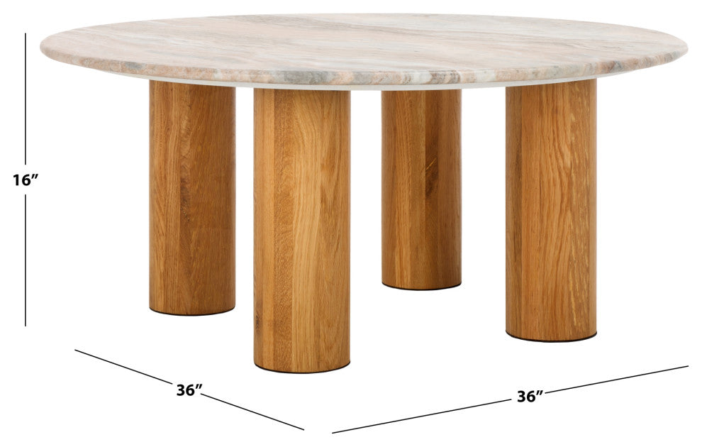 Safavieh Couture Tylee Round Marble Coffee Table, Brown/Natural