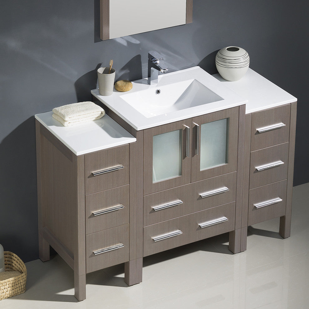Torino 48" Gray Oak Modern Bathroom Vanity With 2 Side Cabinets, FFT3111CH