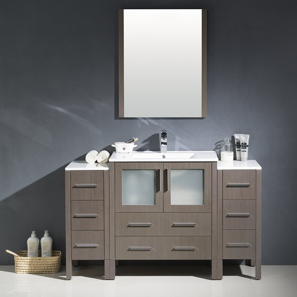Torino 54" Gray Oak Modern Bathroom Vanity With 2 Side Cabinets, FFT9151BN