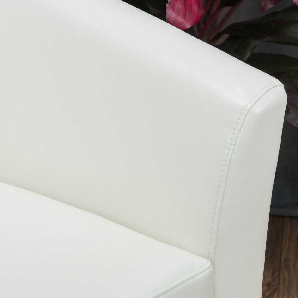 Corley Contemporary Upholstered Swivel Club Chair, Ivory, Faux Leather