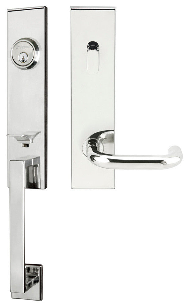 Munich Lever, Tubular Entry Handleset, RHR, Polished Stainless Steel