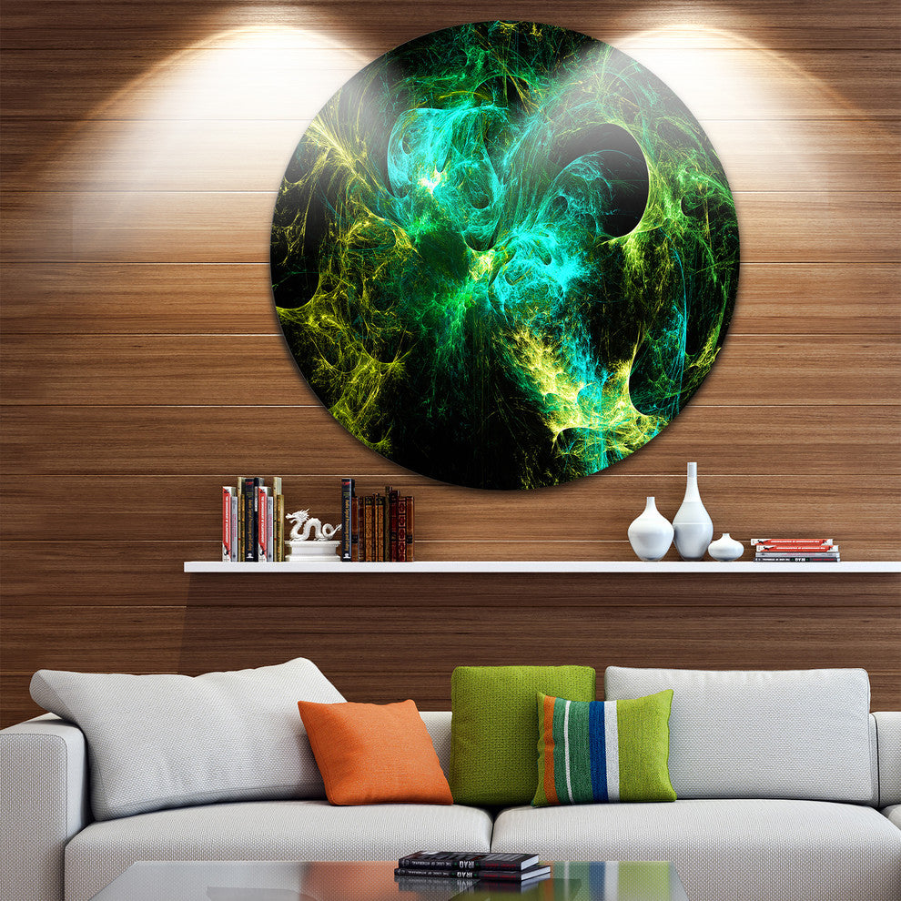 Wings Of Angels Green In Black, Abstract Digital Round Wall Art, 23"