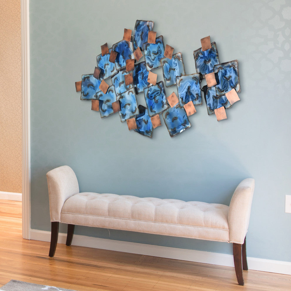 Hand Painted Etched Metal Wall Sculpture, Multi Color, Mesh