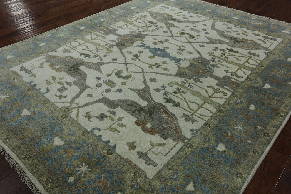 Turkish Oushak Hand-Knotted Ivory Oriental Wool Rug, 8'x10'