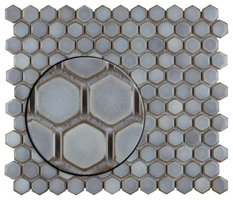Hudson 1" Hex Grey Eye Porcelain Floor and Wall Tile