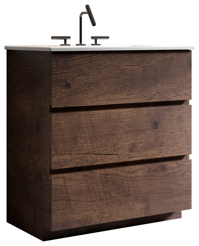 Freestanding Bathroom Vanity Set with White Ceramic Sink Basin, Walnut, 30"