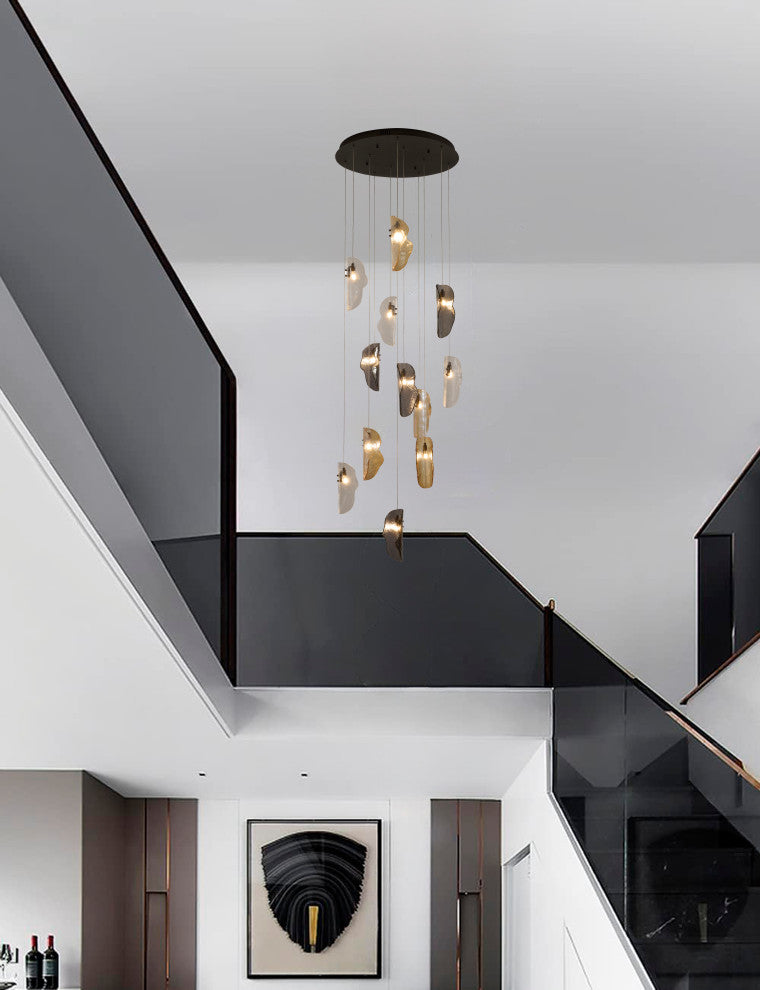 12-Light Black Chandelier With Clear, Smoke, And Amber Glass Accents