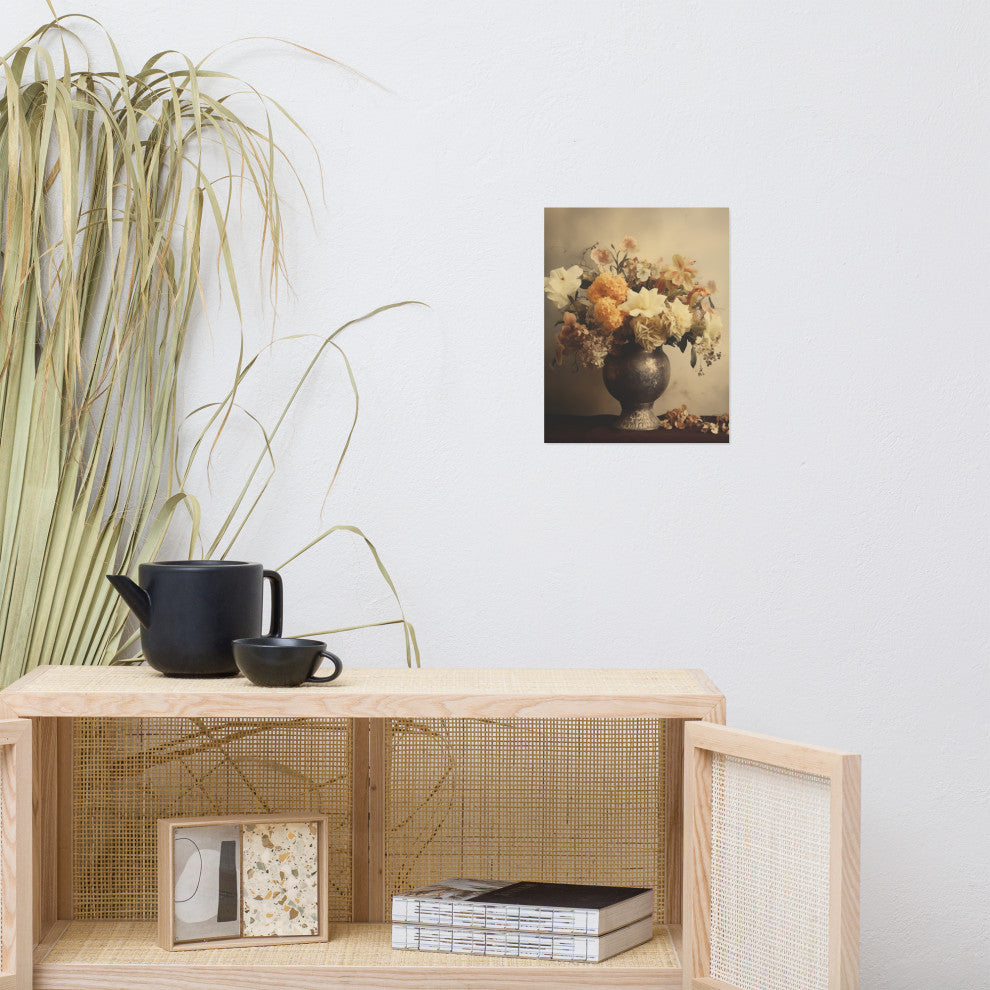 Floral Symphony Bouquet Retro Subdued Photorealism Digital Artwork Loose Print, 11" X 14"