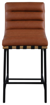 Burke Counter Stool, Cognac, Vegan Leather, White Oak Veneer Metal Dowel