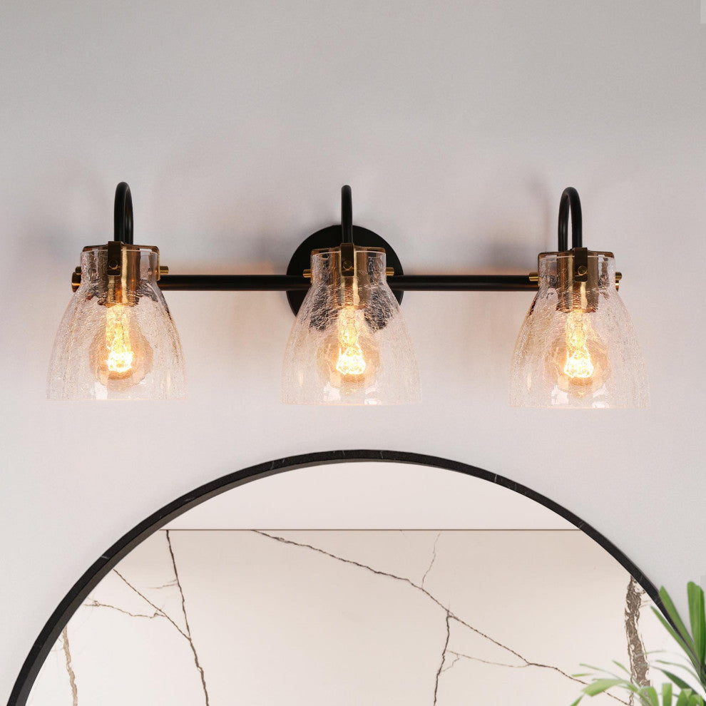 LNC Dawn Polished Gold Modern Crakled-Glass Wall Sconce, 3 Lights