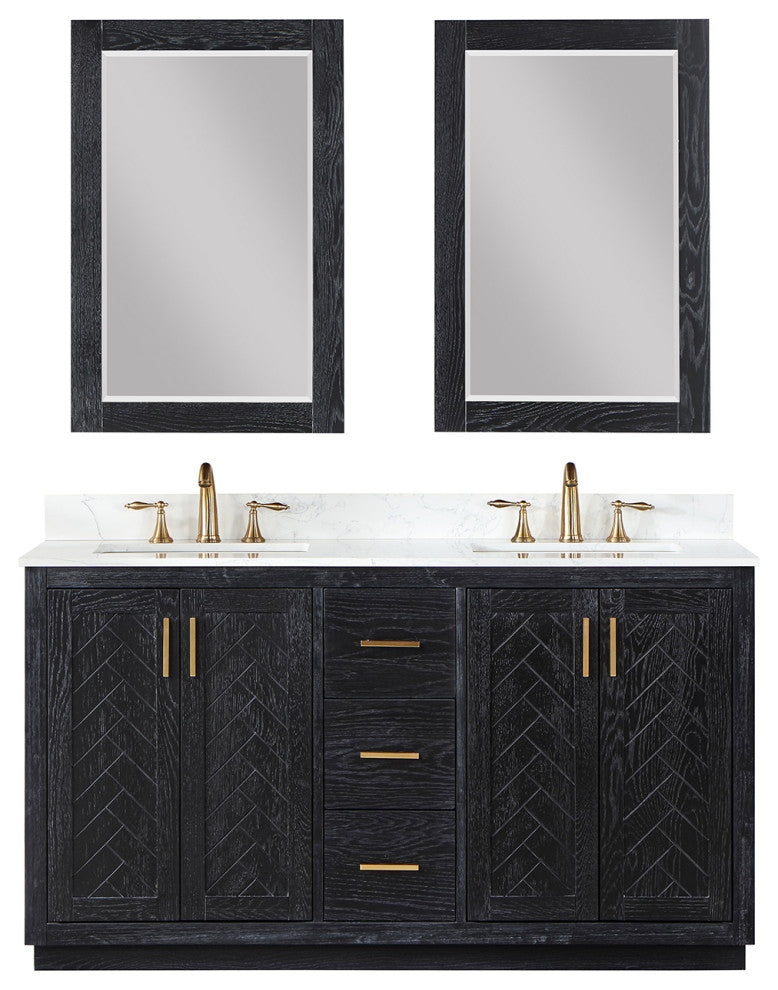 Altair Gazsi Black Oak Bathroom Vanity Set, 60", With Mirror