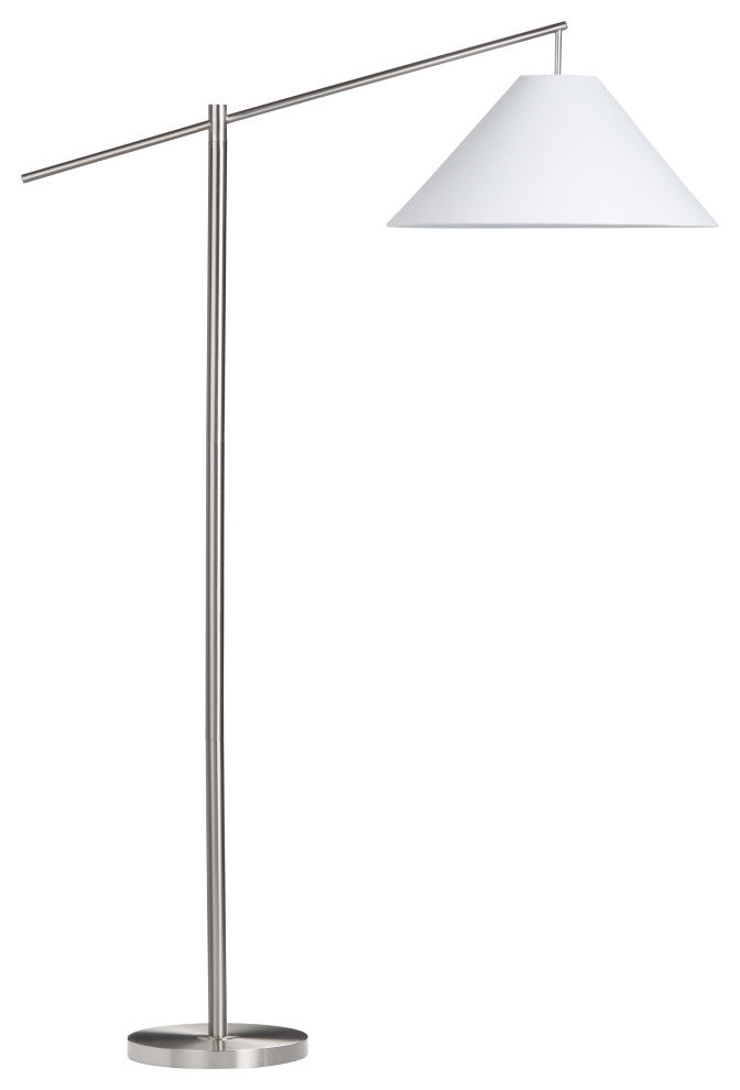68.25"H Silver Steel Floor Lamp With White Linen Shade