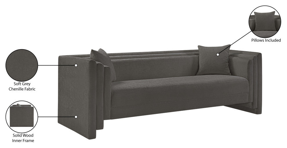 Everett Upholstered Sofa, Grey, Chenille Fabric