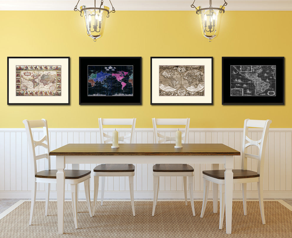 Geographic Vintage Map Print On Canvas With Picture Frame 16" X 21"