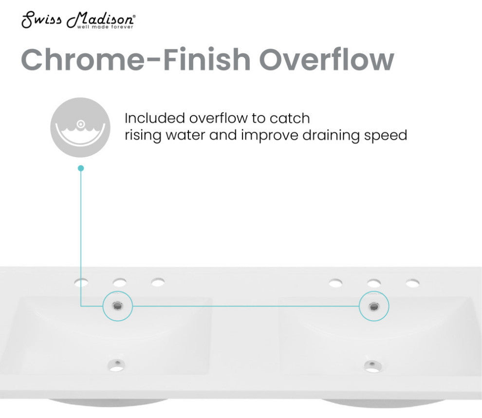 48" Ceramic Vanity Top Double Basins With 3 Holes