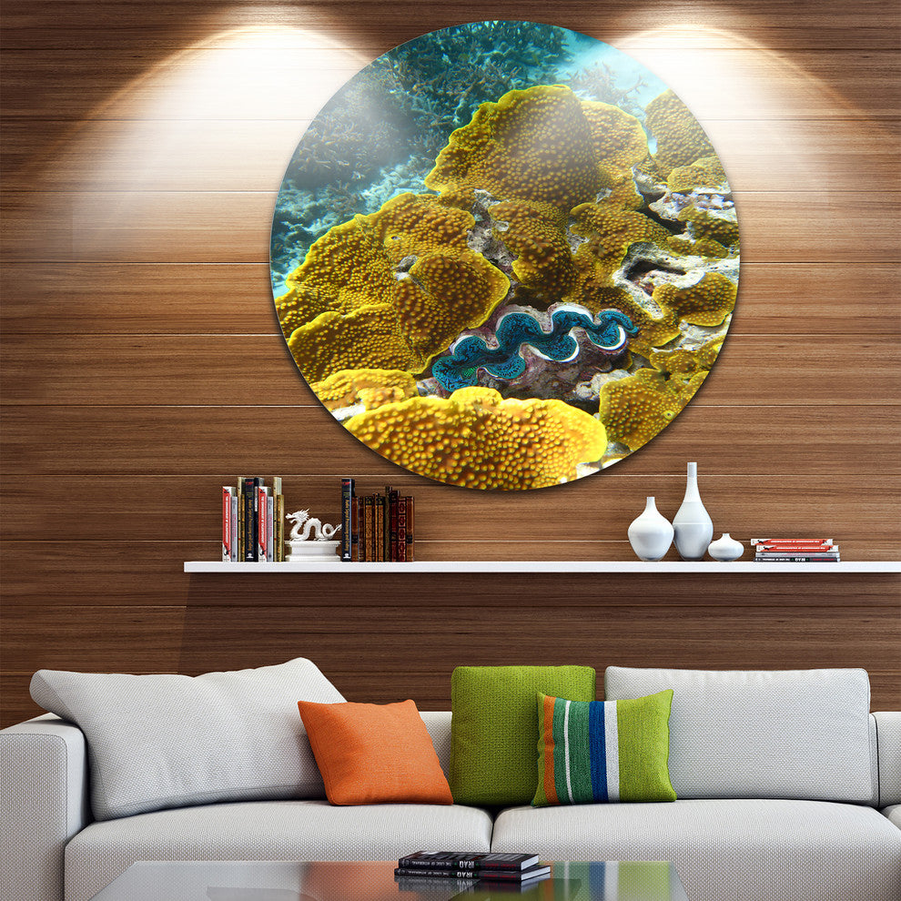Barrier Reef Underwater Scene, Seascape Photo Round Wall Art, 23"