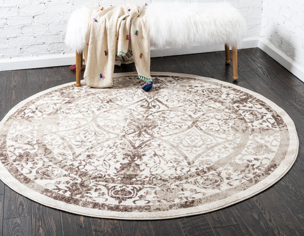 Unique Loom Beige La Jolla Traditional 3' 3 x 3' 3 Round Rug